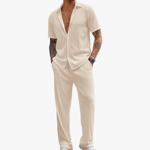 COOFANDY Men's 2 Piece Casual Button Down & Loose Pant Set Size Small - Picture 1 of 10